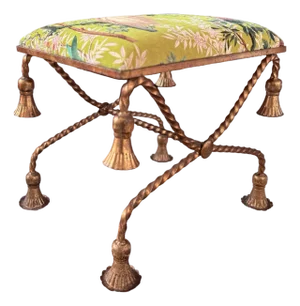 1950s Hollywood Regency Italian Gold Gilded Twisted Rope and Tassel Bench or Ottoman