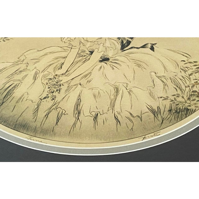 Wood Early 20th Century French Artist Henri Berte Pencil Signed Prints Titled Breeze & June, Framed - Set of 2 For Sale - Image 7 of 12