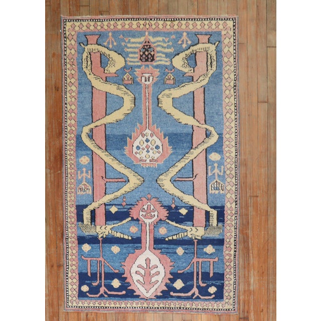 Blue Vintage Turkish Snake Pattern Rug - 3'5" x 5'7" For Sale - Image 8 of 18