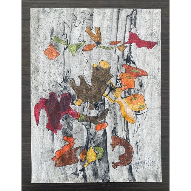 Red Anya Fisher, Abstract falling leaves drawing For Sale - Image 8 of 9