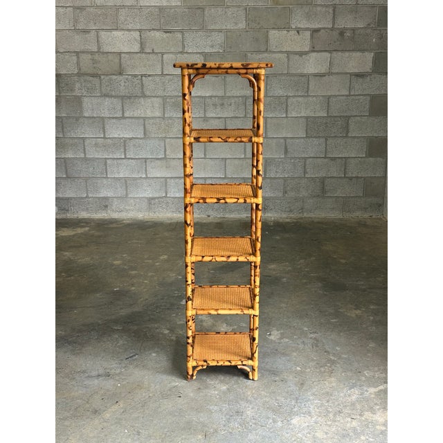 English 1980s British Colonial Faux Bamboo and Cane Tall Shelf For Sale - Image 3 of 9