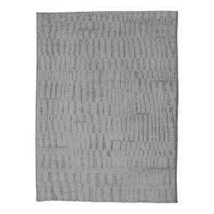 Modern Hand Knotted Large Rug Featuring Light Gray and Cream Panel Design in Soft Wool