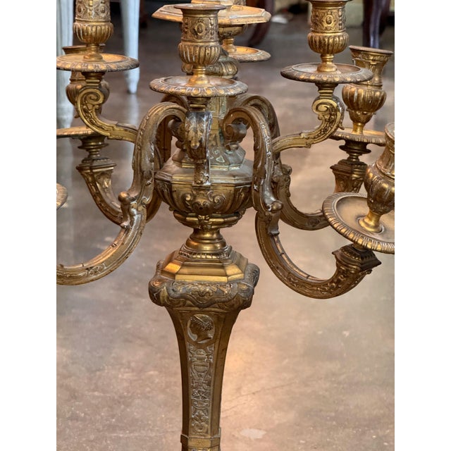 Metal Pair of Gilt Bronze Five-Light Candelabra For Sale - Image 7 of 12