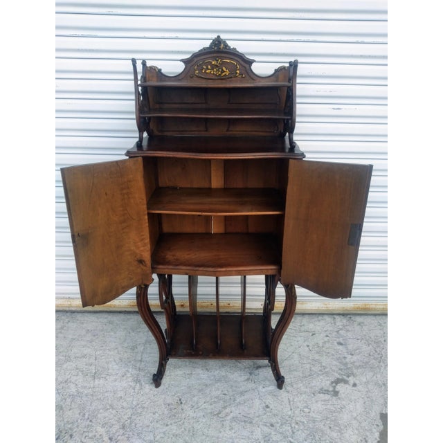 French Provincial Late 19th Century Antique French Walnut Music Cabinet With Gilt Accents For Sale - Image 3 of 10