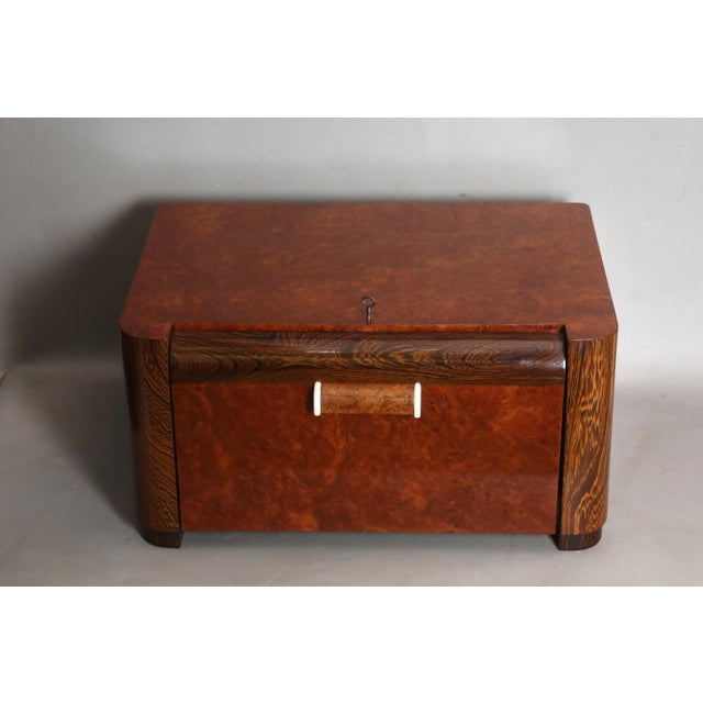 Art deco box superb art deco period box, this one opens with a drop-front revealing four drawers. This box has just been...