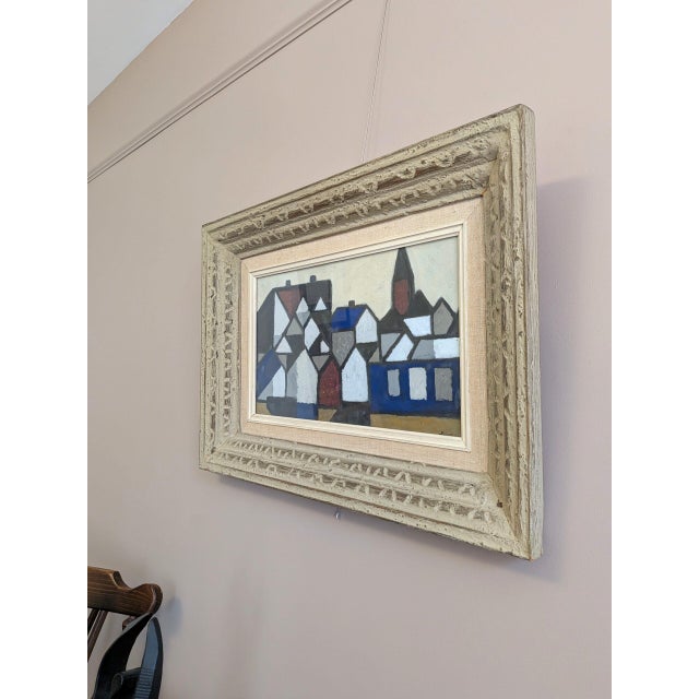 Mid 20th Century 1952 Mid-Century Modern 'Rhythm of Facades' Swedish Geometric Abstract Street Scene Oil Painting, Framed For Sale - Image 5 of 9