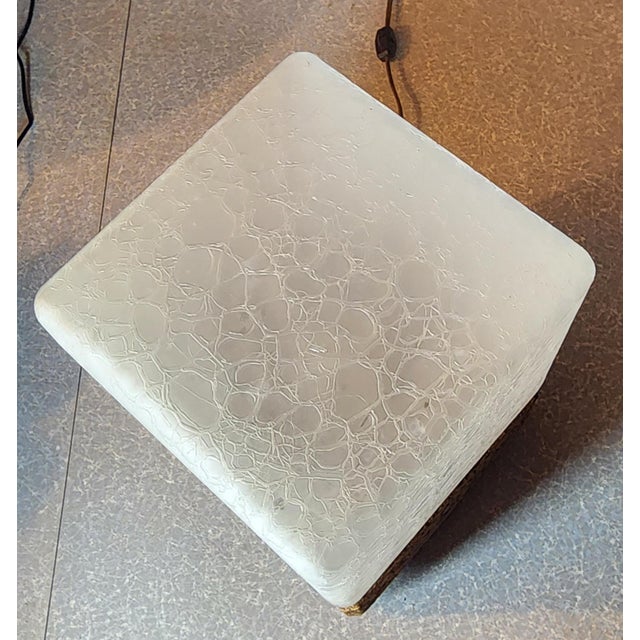 1960s Mid-Century Modern Frosted Cracked Ice-Cube Cube Light With Cork Base, C1960s For Sale - Image 5 of 8