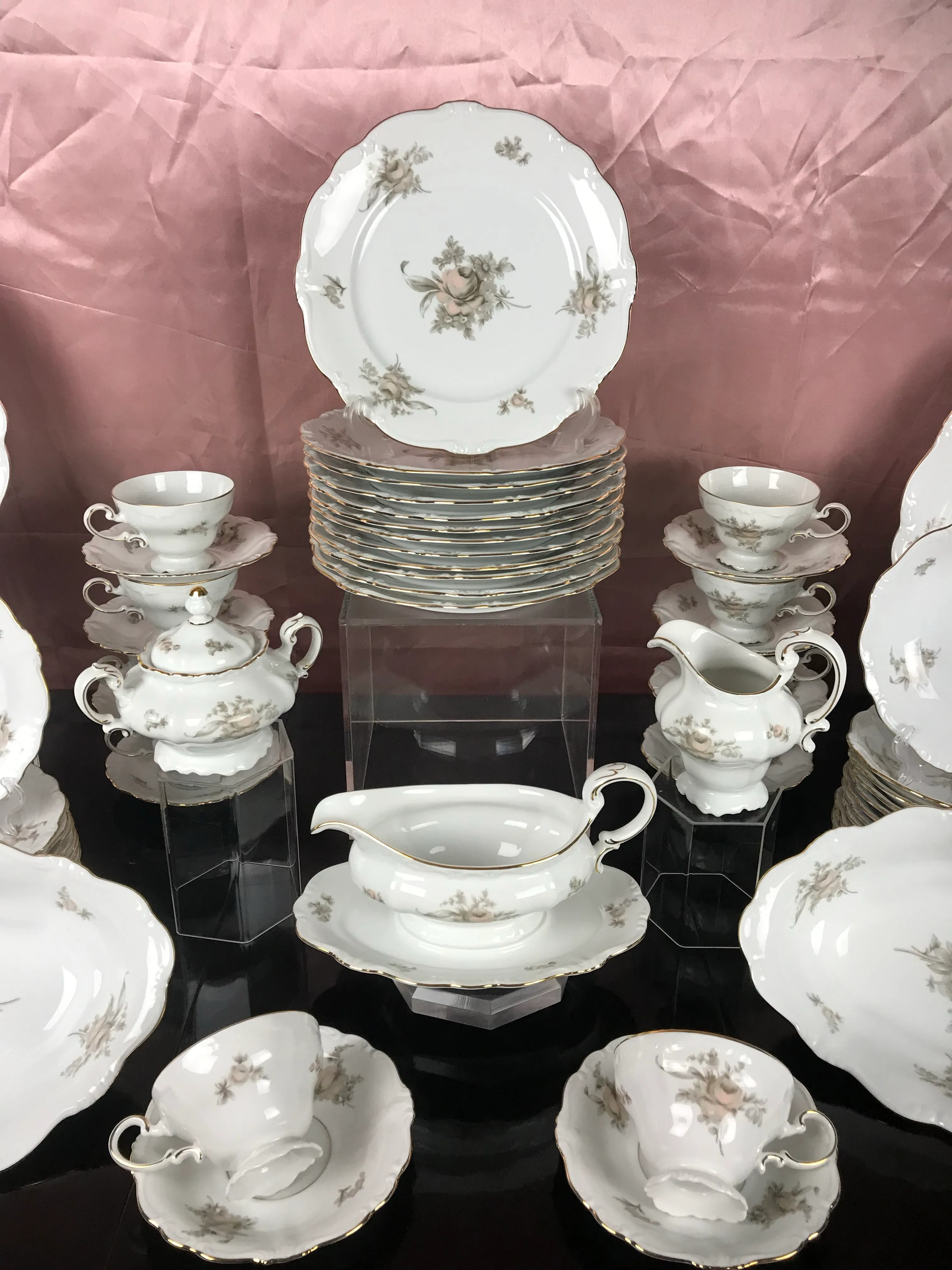 1940s Sepia Rose Dinnerware Set by Johann Haviland Bavaria