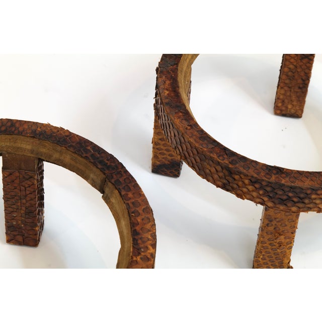 Pair of Vintage Mint Green Ceramic Planters on Wrapped Wood Stands For Sale In Oklahoma City - Image 6 of 17