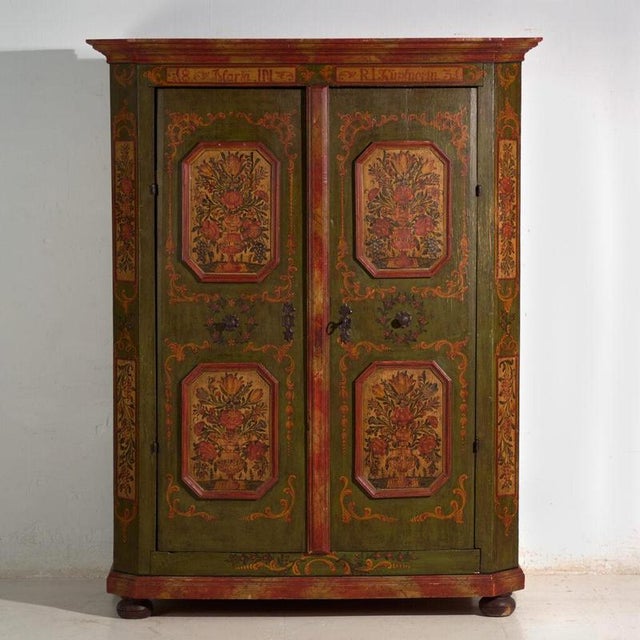 Painted Armoire in Pine, Central Europe, 1831 For Sale - Image 3 of 6