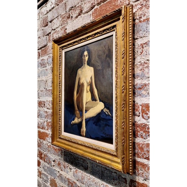 Textile Moses Soyer - Model Seated Nude -Oil Painting For Sale - Image 7 of 11