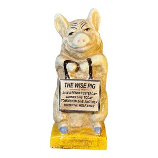 1930s Cast Iron Piggy Bank-The Wise Pig For Sale