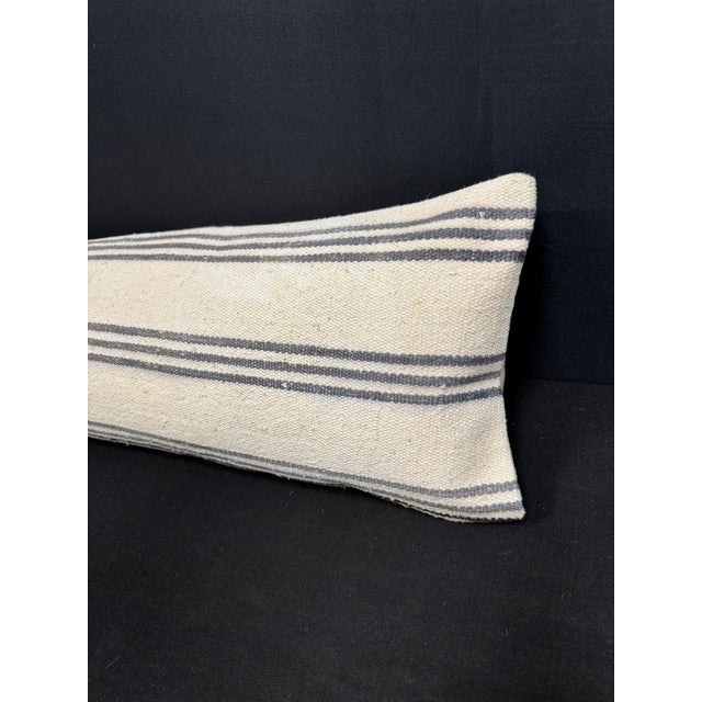 Turkish Hemp Pillow Cushion Natural Beige Gray Cushion Cover 12"x46" For Sale - Image 4 of 4