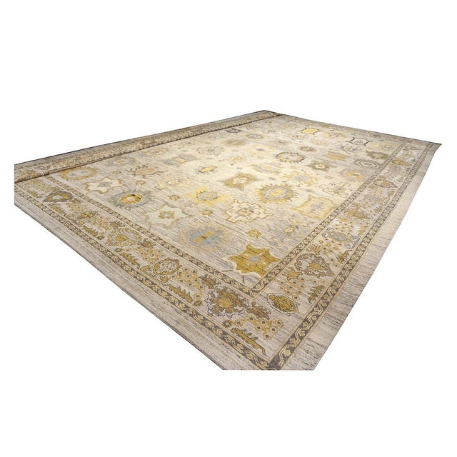Early 21st Century 21st Century Turkish Oushak 17X22 Gold, Slate Blue & Gray Handmade Area Rug #1144123 For Sale - Image 5 of 12