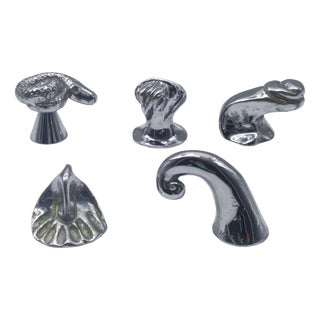 Vintage Silver-Plated Bronze Handles by Annibale Oste, Italy, 1970s, Set of 5 For Sale