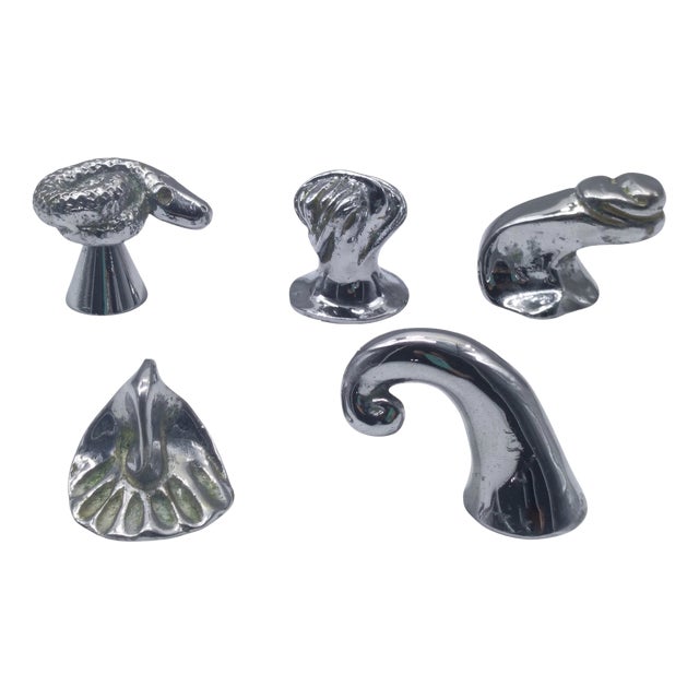 Vintage Silver-Plated Bronze Handles by Annibale Oste, Italy, 1970s, Set of 5 For Sale