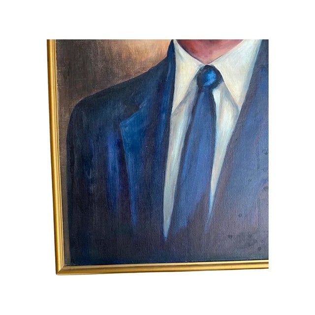 Vintage Joann Harrison Oil Portrait of Young Man on Canvas, Artist Signed 1959. In a gold painted wood frame, artist...