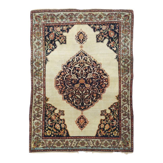 Late 18th Century Antique Sarouk Rug 4'2'' X 5'10'' For Sale