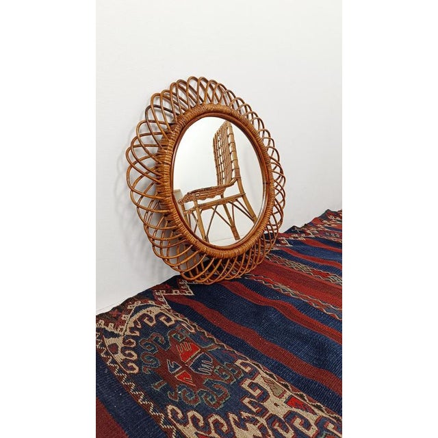 Mid-Century Modern Mid-Century Modern Round Mirror in Cane and Rattan in the style of Franco Albini, 1950s For Sale - Image 3 of 15