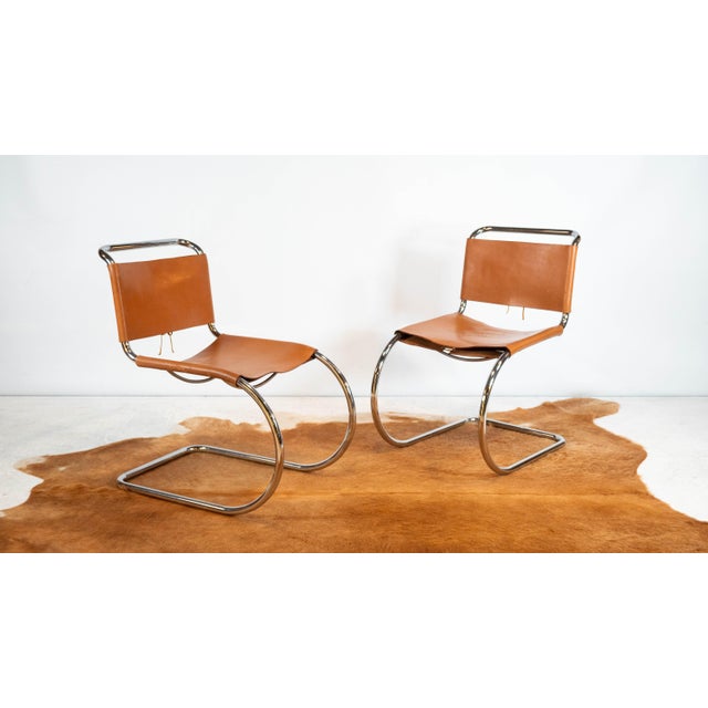 Vintage Mies Van Der Rohe for Knoll attributed 'MR10' chairs, a pair, circa 1970s. Quintessential Bauhaus design. Chrome...