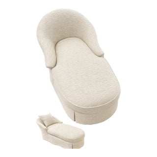 Modern Ivory Chaise Lounge With Sculpted Arms & Textured Upholstery For Sale