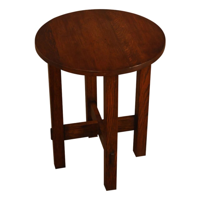 Arts And Crafts Style Round Oak Lamp Table For Sale