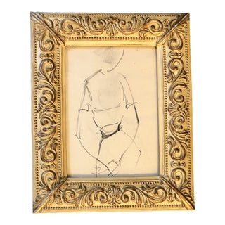 Original Vintage Abstract Charcoal Fashion Study Drawing Vintage Frame 1950's For Sale
