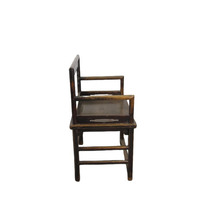 Late 19th Century Brown Antique Chinese Low Back Arm Chair For Sale - Image 5 of 11