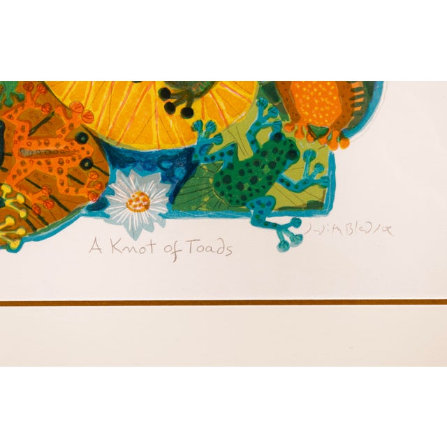 An imaginative and whimsical embossed lithograph titled "A Knot of Toads" by American artist Judith Bledsoe. Hand signed...