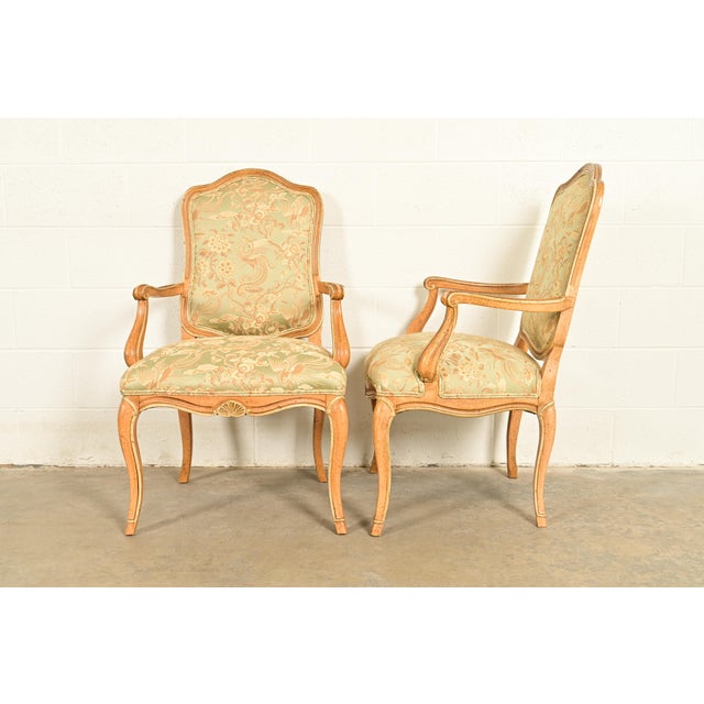 John Stuart French Provincial Louis XV Carved Oak Armchairs | Pair For Sale - Image 11 of 15