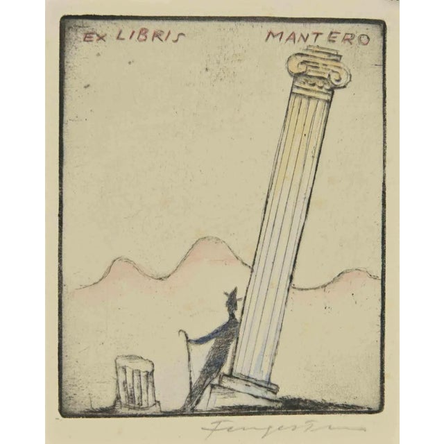Michel Fingesten, Ex Libris Mantero, Woodcut, 1930s For Sale