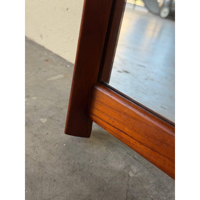 Danish Teak Wall Mirror – Mid Century Modern Rectangular Accent Mirror 1960s For Sale In Los Angeles - Image 6 of 9