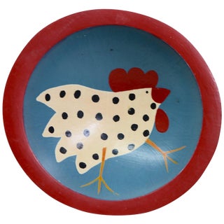 Hand-Painted Chicken on Wooden Bowl Christ Church Fair, 1991 For Sale