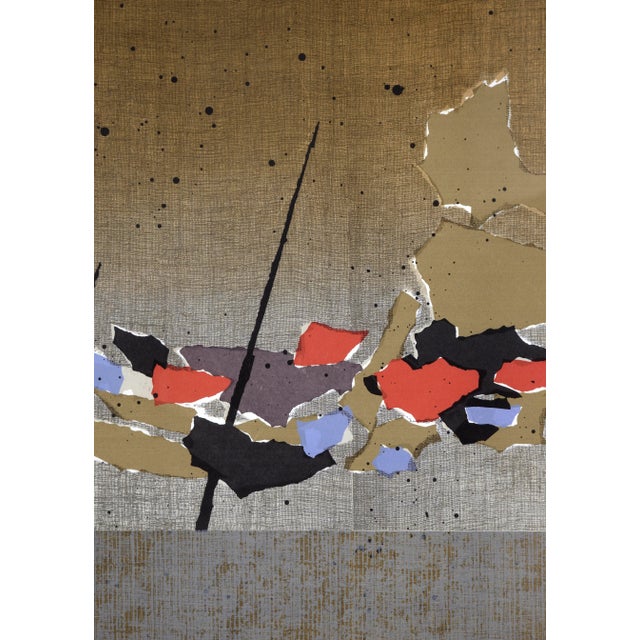 Abstract Screen print (Serigraph) composition of Japanese fishing boats in two parts by an unknown artist (20th Century)....