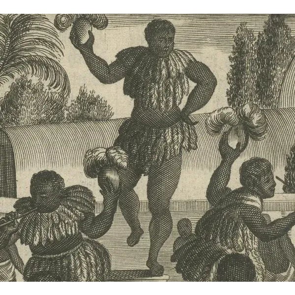Montanus, Ritual Dance in Brazil, Copper Engraving, 1673 For Sale - Image 4 of 7