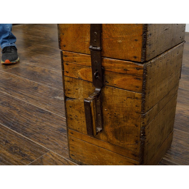 French 19th Century Rustic Pine or Oak Tantalus Wine Box with Metal Hardware For Sale - Image 3 of 12