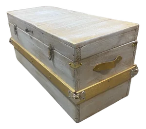 Handcrafted Wooden Steamer Trunk in White Gold Finish