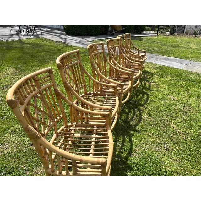 Wood 1960s Rattan Dining Chairs, attr. Brown Jordan, set of 6 For Sale - Image 7 of 8
