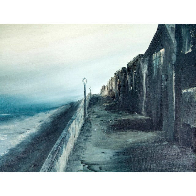 Moody Oil Painting "The Strand" by Mark Meisenholder; Signed. Wood Carved Frame.