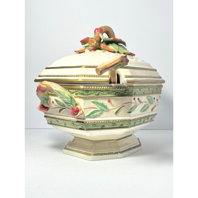 Fitz and Floyd Fitz & Floyd “Winter Wonderland” Ceramic Soup Tureen W/Lid & Ladle For Sale - Image 4 of 7