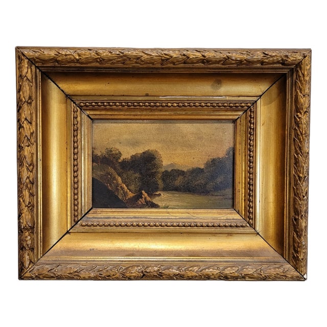 French Artist, River Landscape, 19th Century, Oil on Panel, Framed For Sale