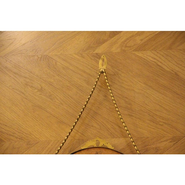 Oval Brass Wall Mirror with Neoclassical Decoration and Brass Chain, 1950s For Sale - Image 14 of 17