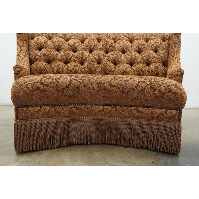 Vintage Marge Carson Curved Tufted Upholstered Dining Bench With Tassel Fringe For Sale - Image 13 of 13