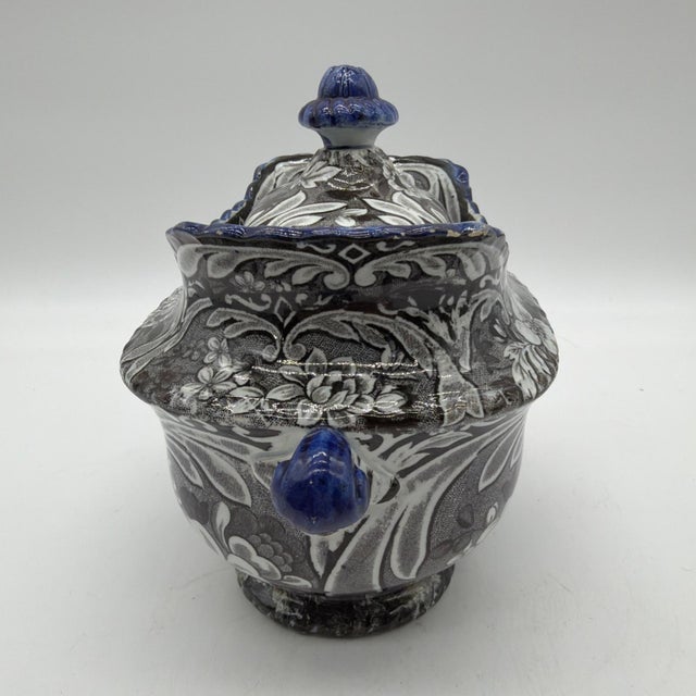 Farmhouse Antique Salopian-Type Black Transferware Covered Sugar Bowl, Staffordshire, Circa 1820s For Sale - Image 3 of 18