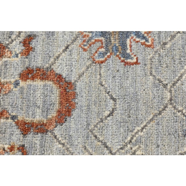 Modern Oushak Style Hand-Knotted Wool Rug in Slate Grey, Terracotta, and Blue For Sale In New York - Image 6 of 12
