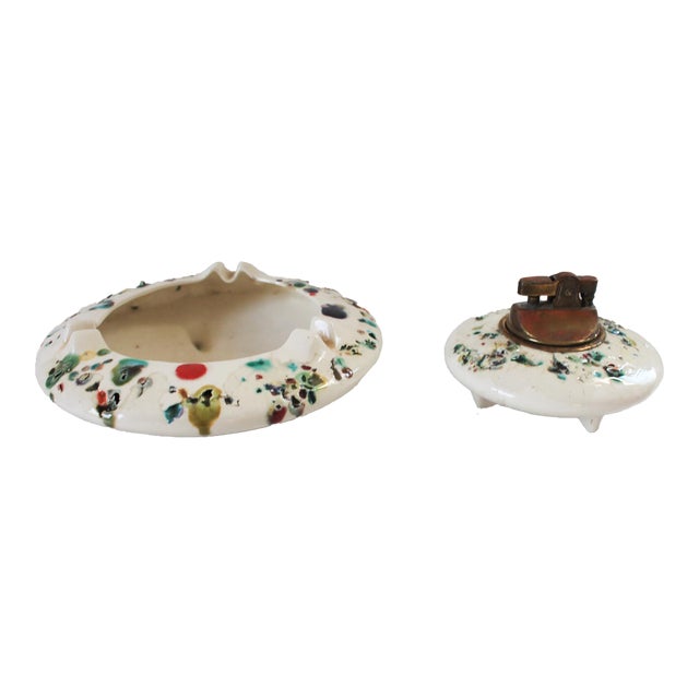 Vintage Studio Art Ceramic Table Lighter & Matching Ashtray For Sale