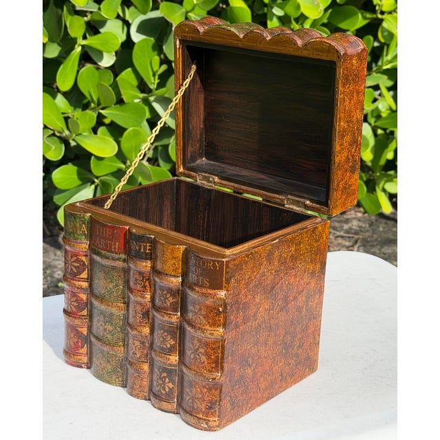 Wood Vintage Trompe-L’œil Decorative Faux Book Box For Sale - Image 7 of 12