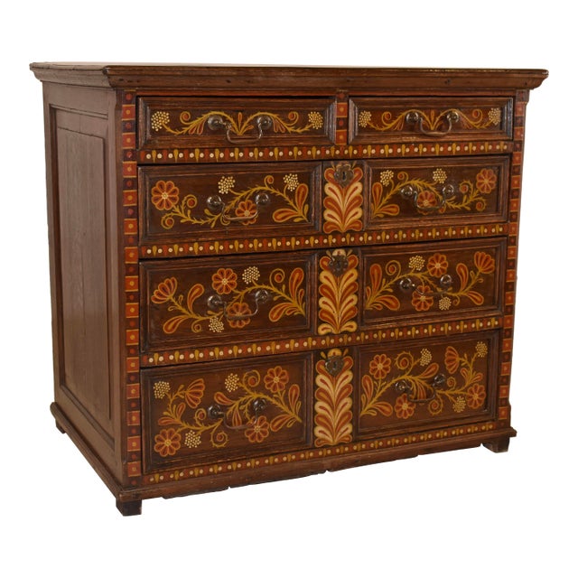 Early 18th Century Jacobean Decorated Chest of Drawers For Sale