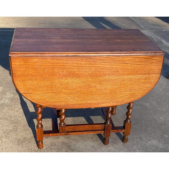 Vintage English Barley Twist Gateleg Drop Leaf Table For Sale - Image 4 of 11