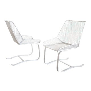 1960s Mid-Century Modern Metal Mesh Cantilever Bouncer Patio Chairs - a Pair, Attributed For Sale